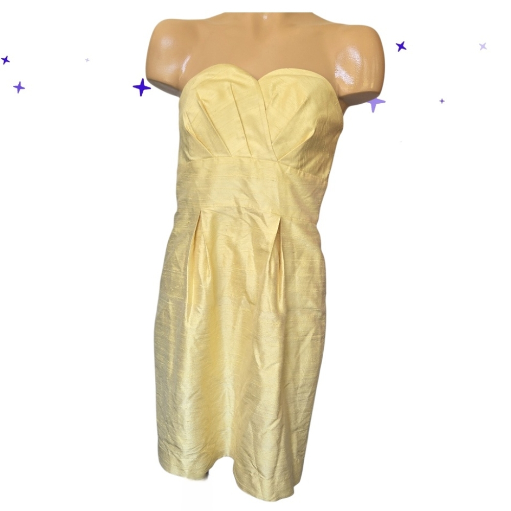 LYNN LUGO‎ Dupioni SIlk Strapless Sweetheart Neckline Formal Dress Yellow Size 4